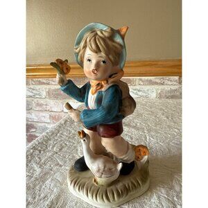 Vintage Collectors Choice Figurine Boy With Backpack  Goose Hand-Painted Ceramic